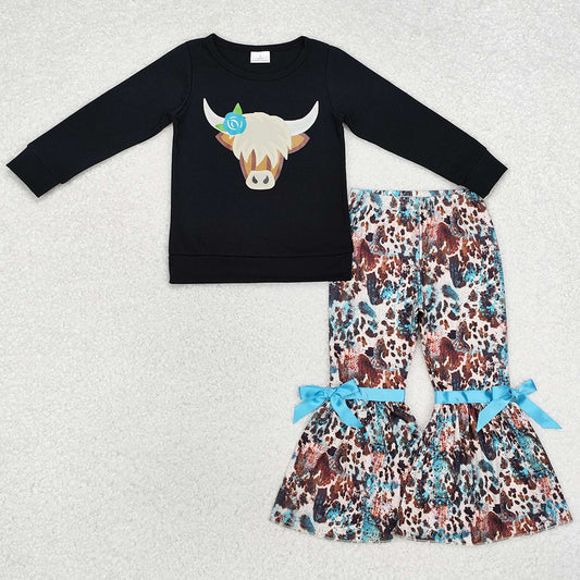 Baby Girls Clothes Highland Cow Top Bell Bottom Pants Sets GLP1871