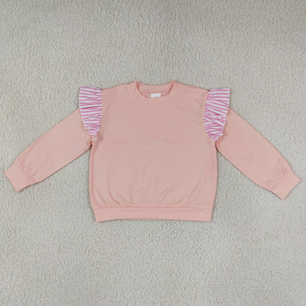 Baby Girls Light Pink Stripe Long Flutter Sleeve T-shirts Top GT1849