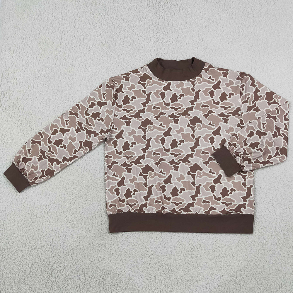 Adult Women Clothes Long Sleeve Southern Khaki Camo Choker T-shirts Top GT1879