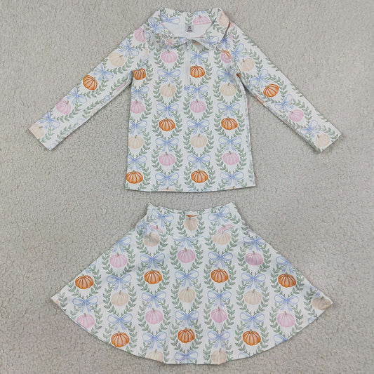 Baby Girls Clothes Pumpkins Bows Zip Pullover Skirt Short Fall Yoga Active Clothes Sets GLD1635