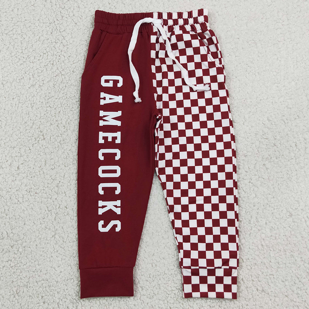 Baby Boys Pants Red Checked Vinyl Gamecocks Team Pockets Jogger Pants Bottom P1064