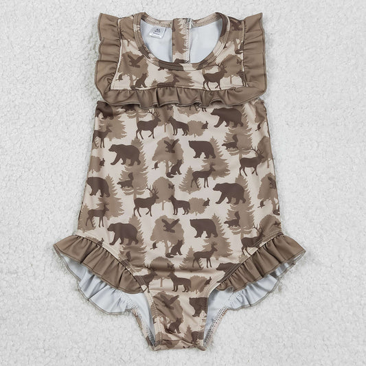 Baby Girls Swimsuits Southern Khaki Deer Bears Camo Ruffle Swimsuits S0599 1.2