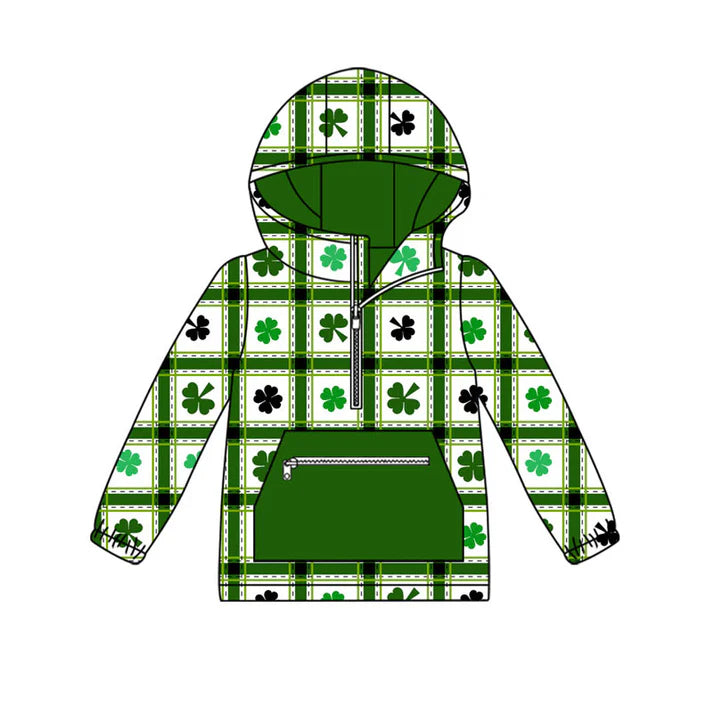 Preorder (moq 8)Baby Boys Clovers Checked Pocket Zipper St Patrick Hoodies Top 9.10