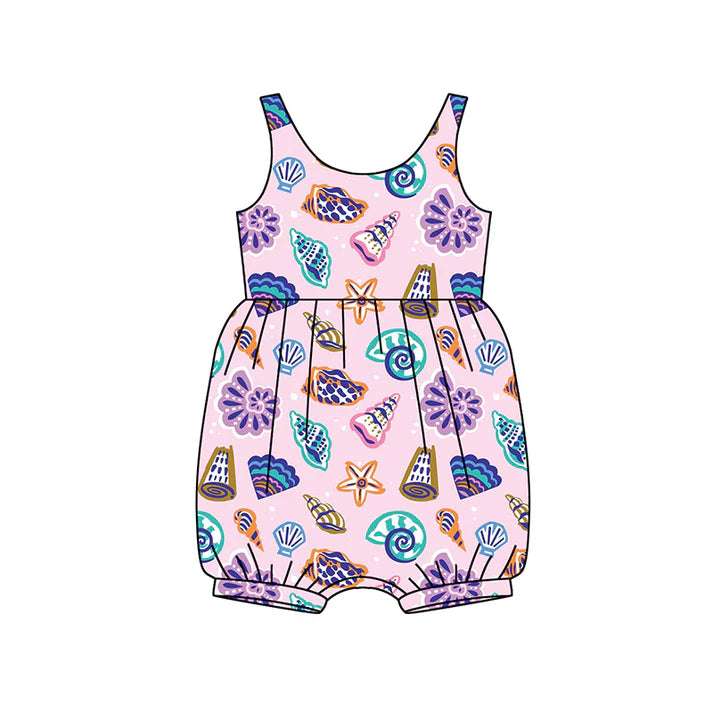 Preorder (moq 5)Baby Girls Lavender Sleeveless Colorful Sea World Ruffle Rompers 4.26