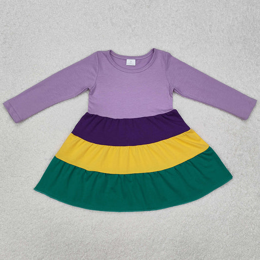 Baby Girls Dress Mardi Gras Purple Long Sleeve Knee Length Dresses GLD0997