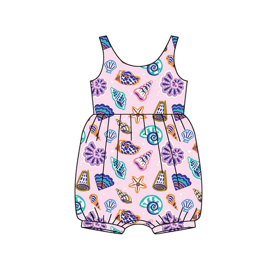 Preorder (moq 5)Baby Girls Lavender Sleeveless Colorful Sea World Ruffle Rompers 5.14