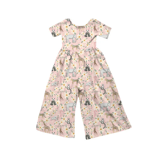 Preorder (moq 5)Baby Girls Short Sleeve Zoo Animals Flowers Jumpsuits 12.6