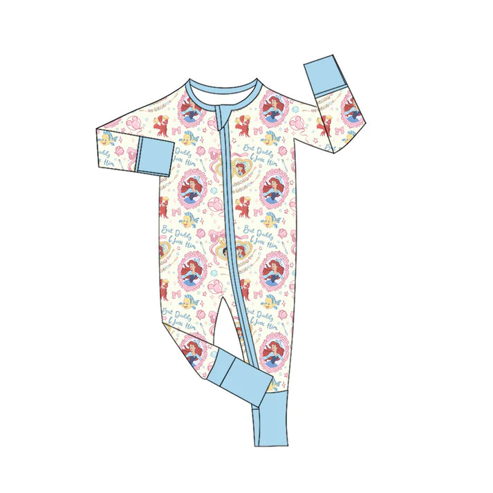Preorder (moq 5)Baby Girls Cartoon Princess Fishes Zipper Footie Rompers 10.29