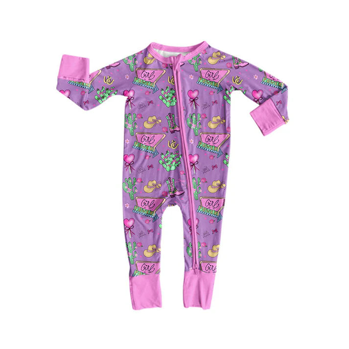 Preorder (moq 5)Baby Girls Boot Hats Hearts Cactus Western Two Way Zip Convertible Rompers 12.4