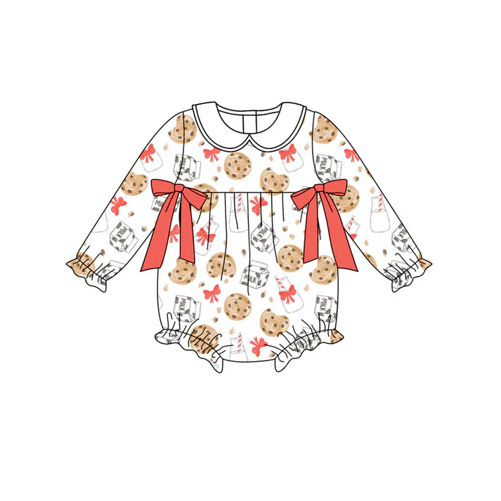 Preorder(moq 5)Baby Girls Christmas Cookie Milk Bows Rompers 8.12