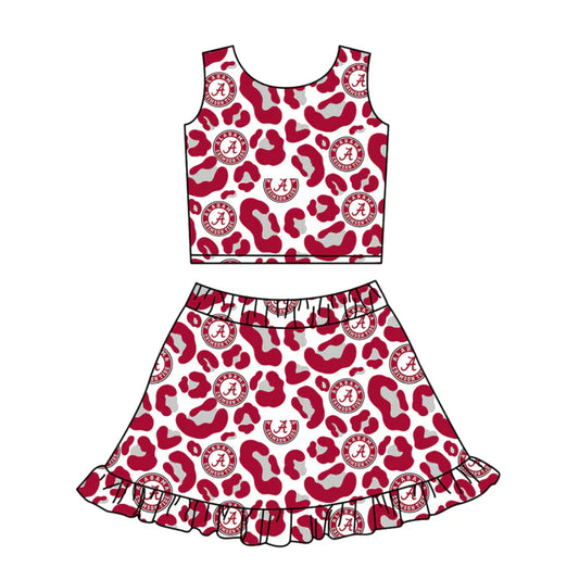 Preorder (moq 5)Baby Girls Red Leopard A Vests Ruffle Skirt Shorts Team Clothes Set 1.10