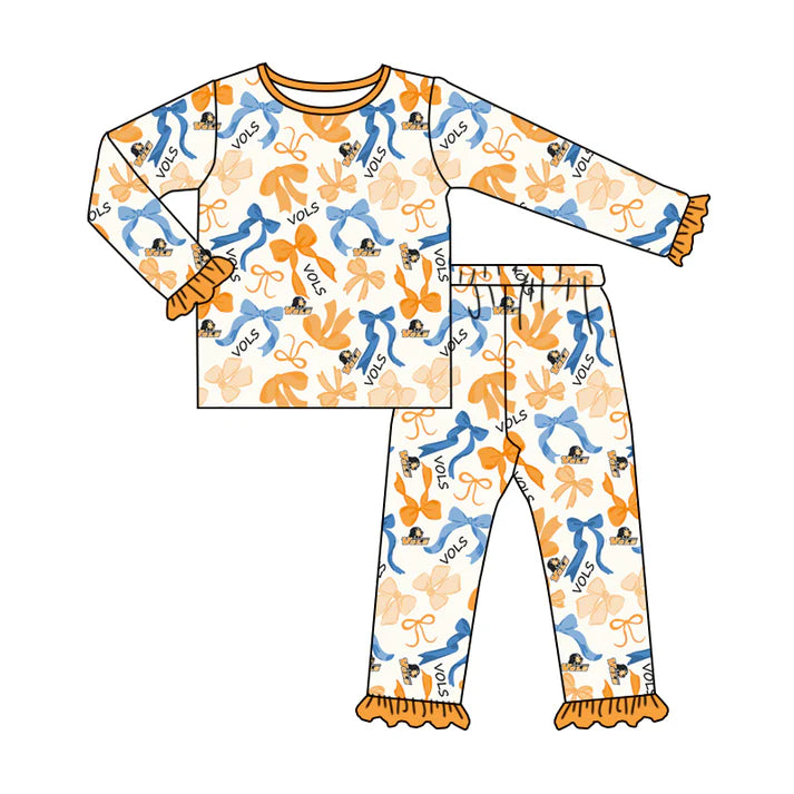 Preorder MOQ 5 Long sleeves dog bow kids girls team pajamas 8.27