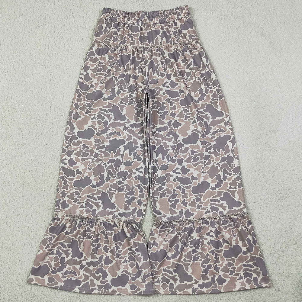 Adult Women Pants Grey Brown Camo Yoga Active Flare Pants Bottom P1053