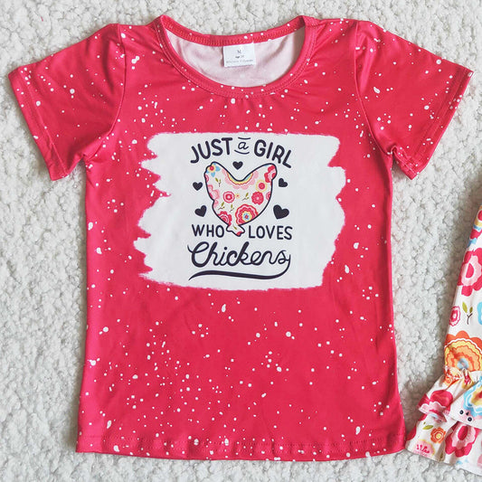 Summer Baby Girls Clothes Set Chicken Print Cute Kids Clothing Girls Outfits C14-4 5.8