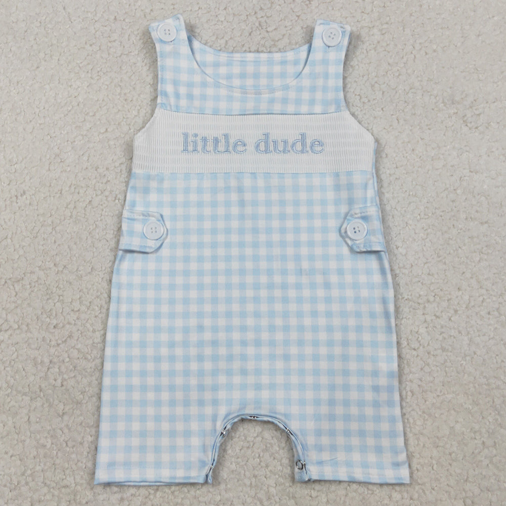 Baby Boys Rompers Smocked Little Dude Sleeveless Checked Rompers SR3482 1.12