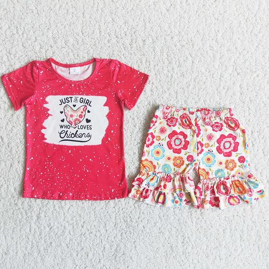 Summer Baby Girls Clothes Set Chicken Print Cute Kids Clothing Girls Outfits C14-4 5.8