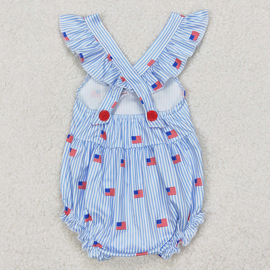 Infant Baby Girls Rompers Blue Stripe Flags Bow 4th Of July Rompers SR2921 3.24