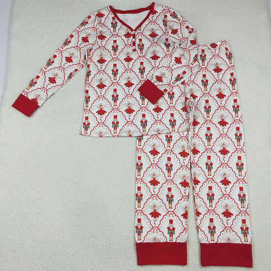 Adult Women Pajamas Red Bows Soldiers Checked Top Pant Christmas Pajamas Sets GLP2816 10.4