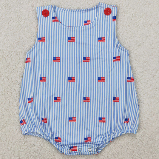 Baby Infant Boys Rompers Sleeveless Blue Stripe Flags 4th Of July Rompers SR2922 3.25
