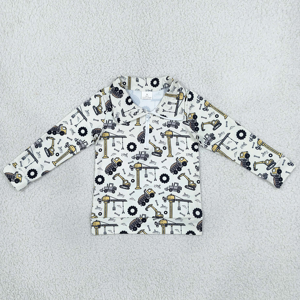 Baby Boys Clothes Long Sleeve Excavators Zip Pockets Pullovers Top BT1835
