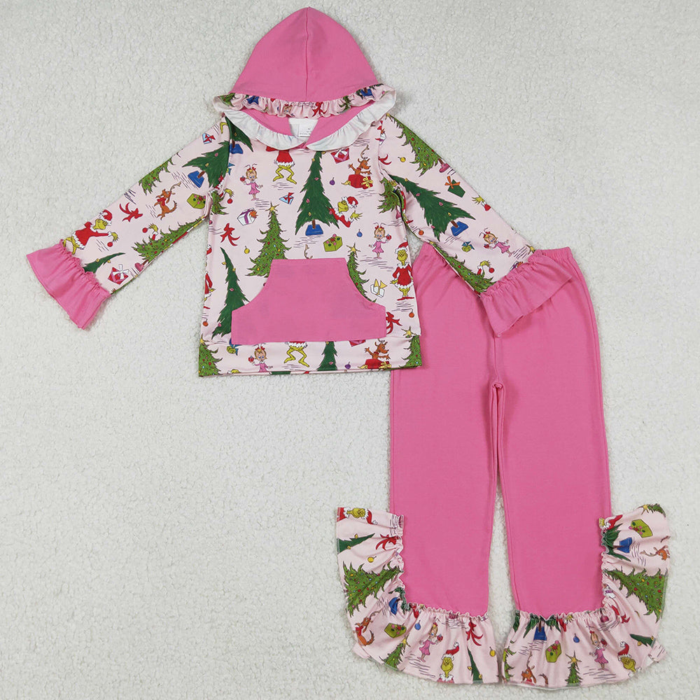 Baby Girls Clothes Christmas Trees Pocket Hoodie Ruffle Pants Set GLP2709 10.4