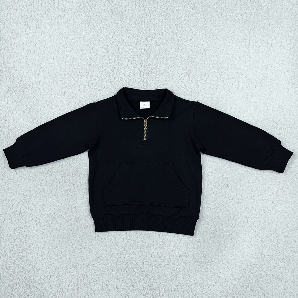 Baby Girls Black Long Sleeve Sweater Fabric Zip Pockets Pullovers Top GT1764