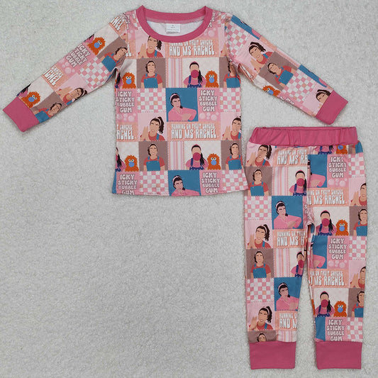 Baby Girls Pajamas Teacher Pink Checkered Tops Pants Pajamas Sets GLP2281