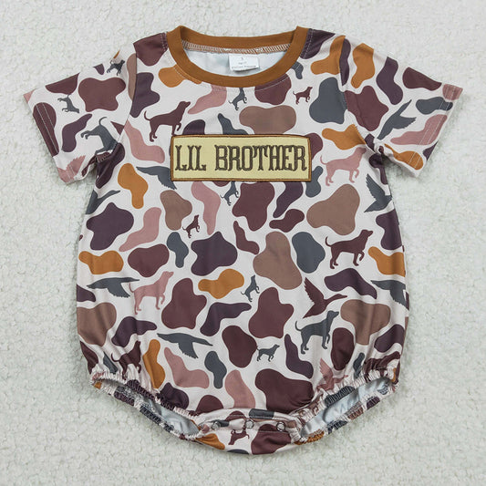 Baby Boys Rompers Embroidery LIL Brother Hunting Dog Ducks Camo Rompers SR3865