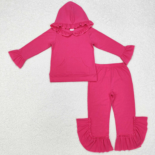Baby Girls Clothes Hotpink Hooded Ruffle Top Bell Pants Sets GLP2061