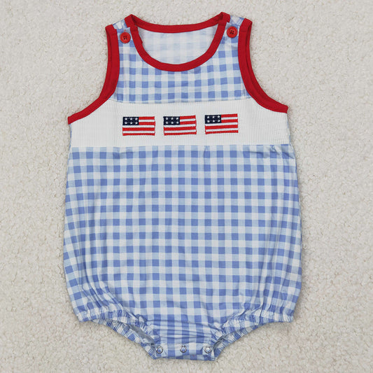 Smocked Baby Infant Boys Rompers 4th Of July Flags Sleeveless Rompers SR2572