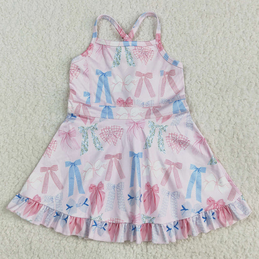 Baby Girls Dress Colorful Bows Yoga Ruffle Knee Length Dresses GSD2295 5.23