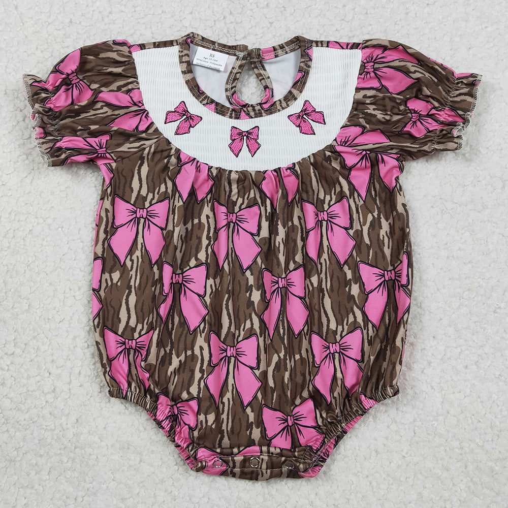 Baby Girls Rompers Smocked Bows Southern Olive Camo Ruffle Rompers SR3827
