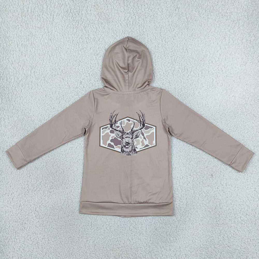 Baby Girls Clothes Khaki Camo Deer Pocket Zip Hoodie Jackets Top GT1144