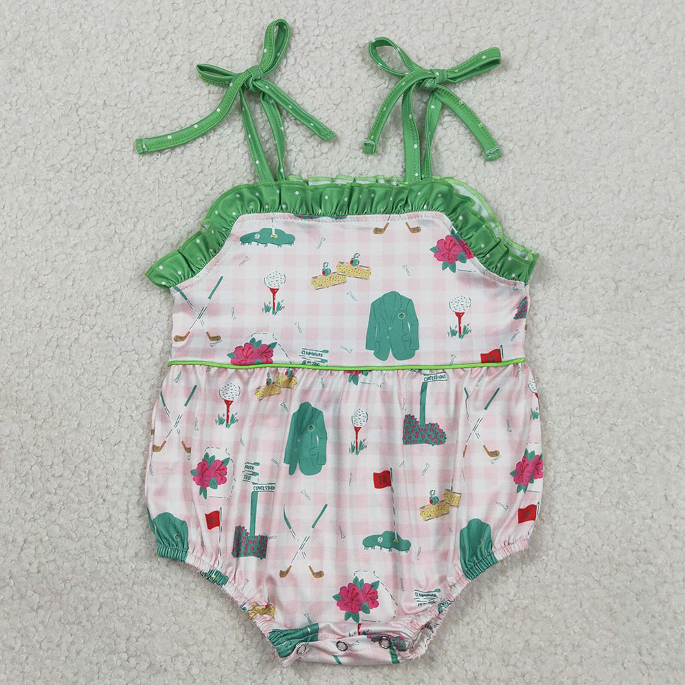 Baby Girls Rompers Strap Pink Checked Golf Flags Ruffle Rompers SR3868 1.15