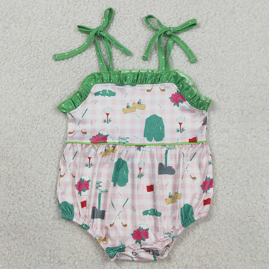 Baby Girls Rompers Strap Pink Checked Golf Flags Ruffle Rompers SR3868 1.15