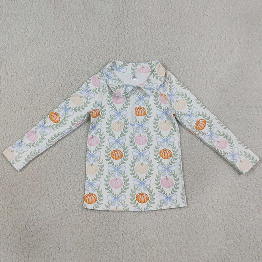 Baby Girls Clothes Pumpkins Bows Checked Yoga Active Half Zip Fall Pullovers Top GT1705