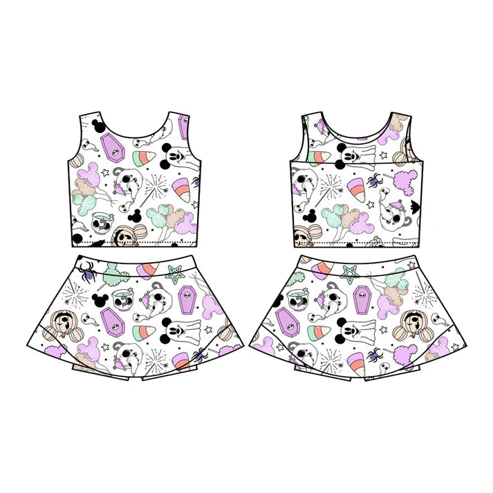 Preorder (moq 5)Baby Girls Sleeveless Mouse Balloons Candy Vest Top Skorts Set 7.16
