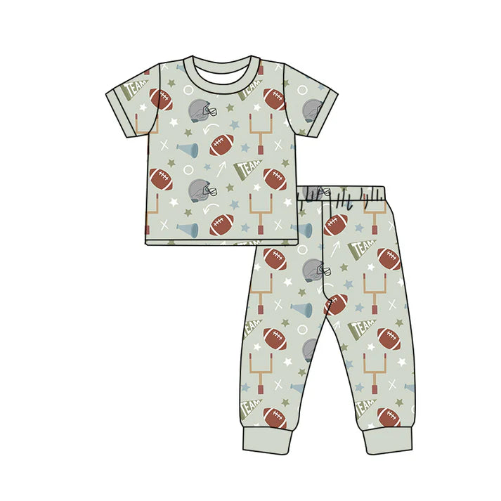 Preorder (moq 5)Baby Boys Green Short Sleeves Footballs Stars Top Pant Pajamas Set 6.2