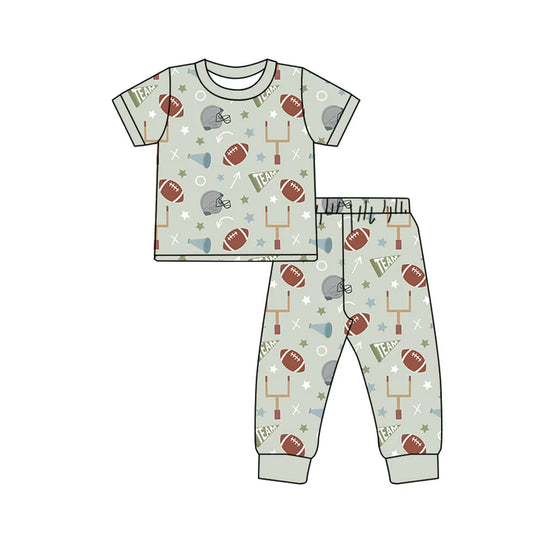 Preorder (moq 5)Baby Boys Green Short Sleeves Footballs Stars Top Pant Pajamas Set 6.2