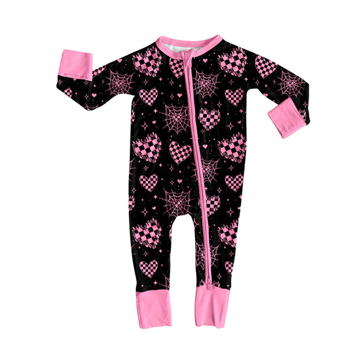 Preorder(moq 5)Baby Infant Boys Long Sleeves Spider Web Hearts Halloween Zipper Rompers 7.30