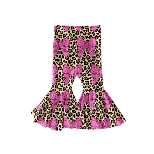 Preorder(moq 5) Baby Girls Pink Turquoise Bows Leopard Western Ruffle Bell Bottom Pants 11.14
