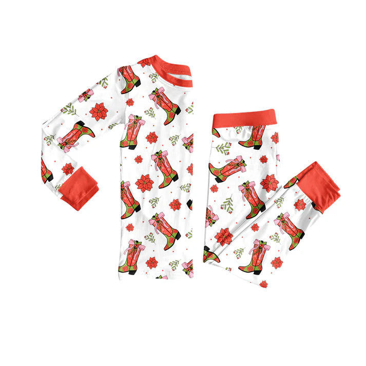 Preorder (moq 5)Baby Girls Long Sleeves Red Flower Boots Top Pant Pajamas Set 6.19