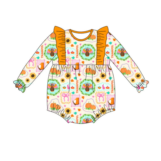 Preorder(moq 5)Baby Girls Turkey Pumpkins Plaid Ruffle Rompers 7.18