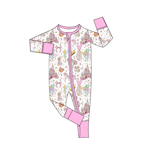 Preorder (moq 5)Baby Girls Cartoon Princess Horses Zipper Footie Rompers 10.29