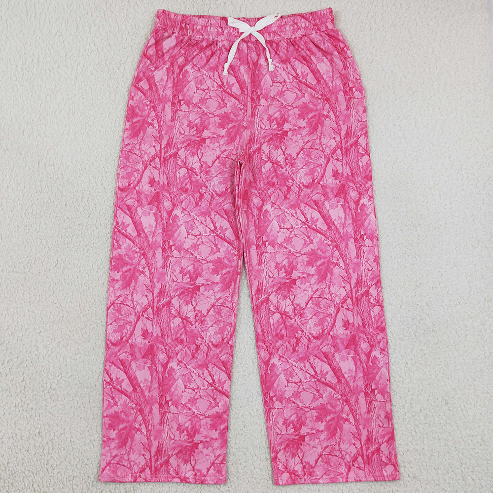 Adult Women Pink Leaves Camo Pockets Flare Pants Bottom P1138