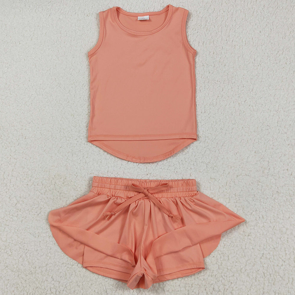 Sibling Baby Girls Yoga Clothes Sleeveless Colorful Yoga Vests Top Ruffle Shorts Sets 5.28