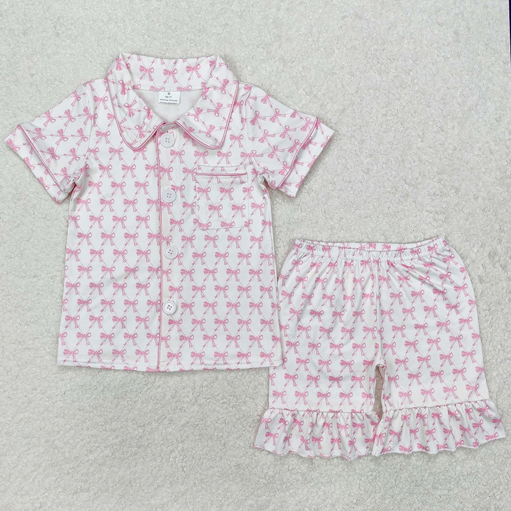 Sibling Baby Girls Pajamas Colorful Bows Buttons Shirt Shorts Pajamas Clothes Sets 5.28
