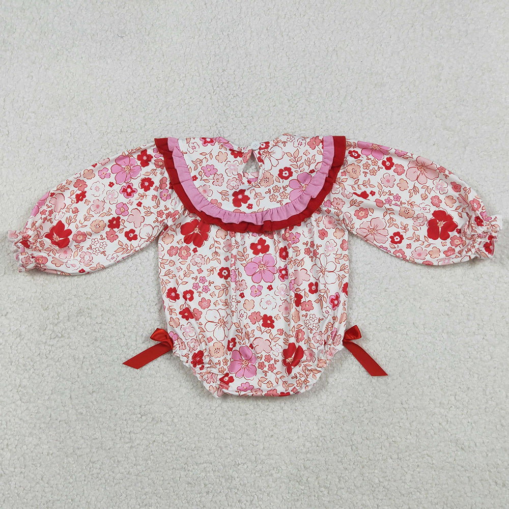 Baby Girls Rompers Smocked Jesus Love Me Flowers Ruffle Rompers LR2769 1.1