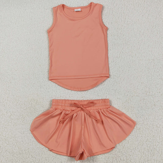 Baby Girls Clothes Peach Sleeveless Yoga Top Skorts Sets GSSO2502 5.23