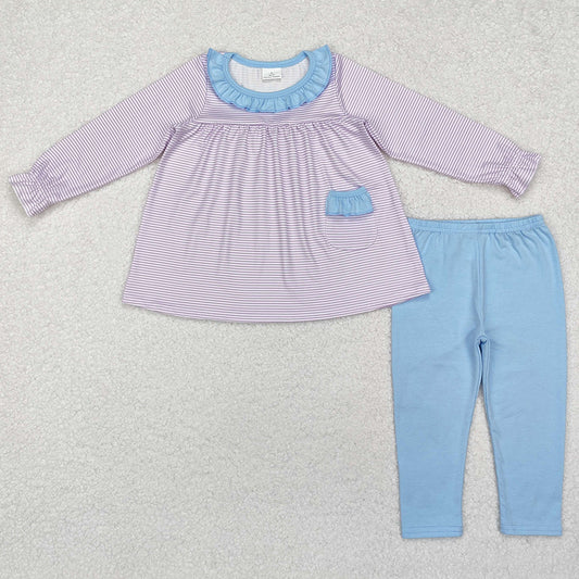 Baby Girls Clothes Lavender Stripes Pocket Tunic Top Legging Sets GLP1982